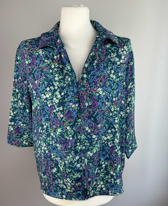 Zielona niebieska bluzka w kwiatki rękaw 3/4 FOUR ROSES 42