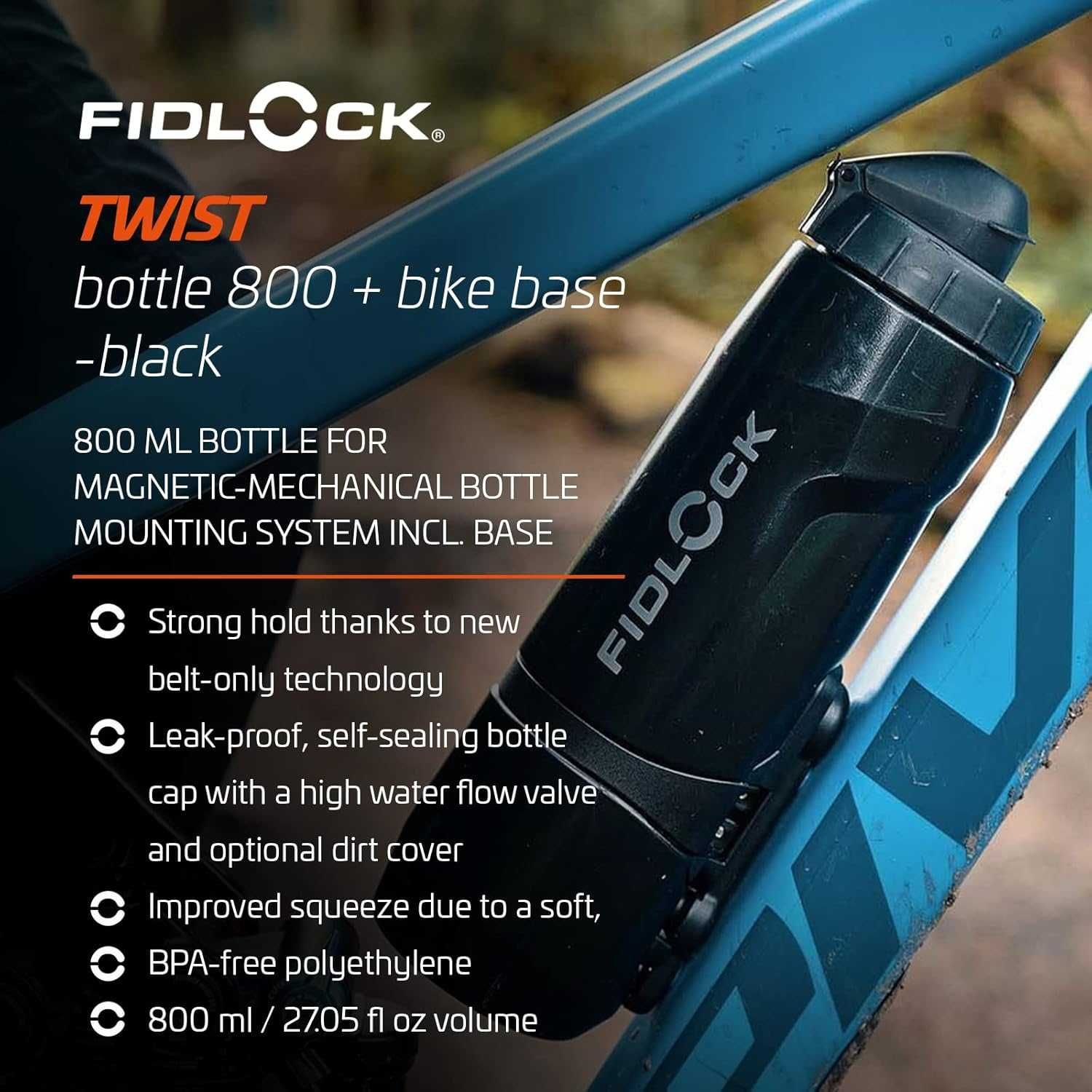 Bidon Fidlock Twist 800 ml czarny i baza magnetyczna
