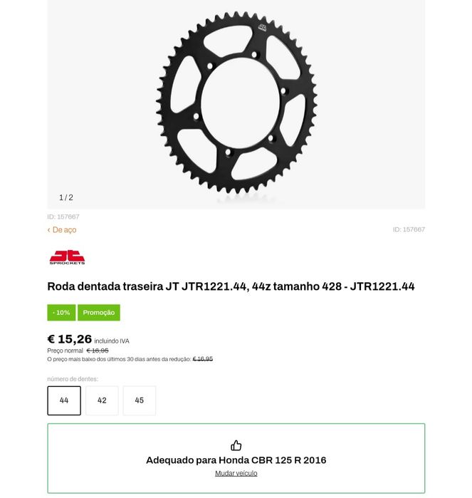 Roda dentada traseira CBR 125 r 14 até 19