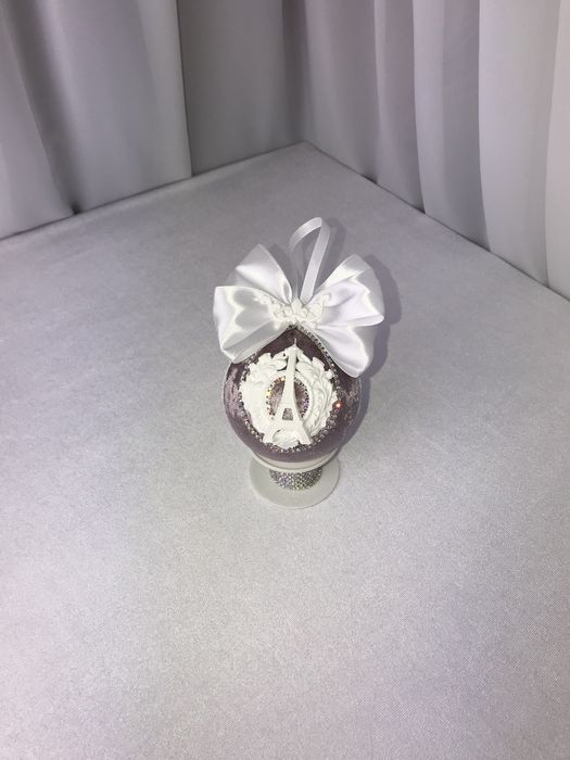 Новорічна іграшка кулька з бархату Ейфелева вежа Париж Зі стразами