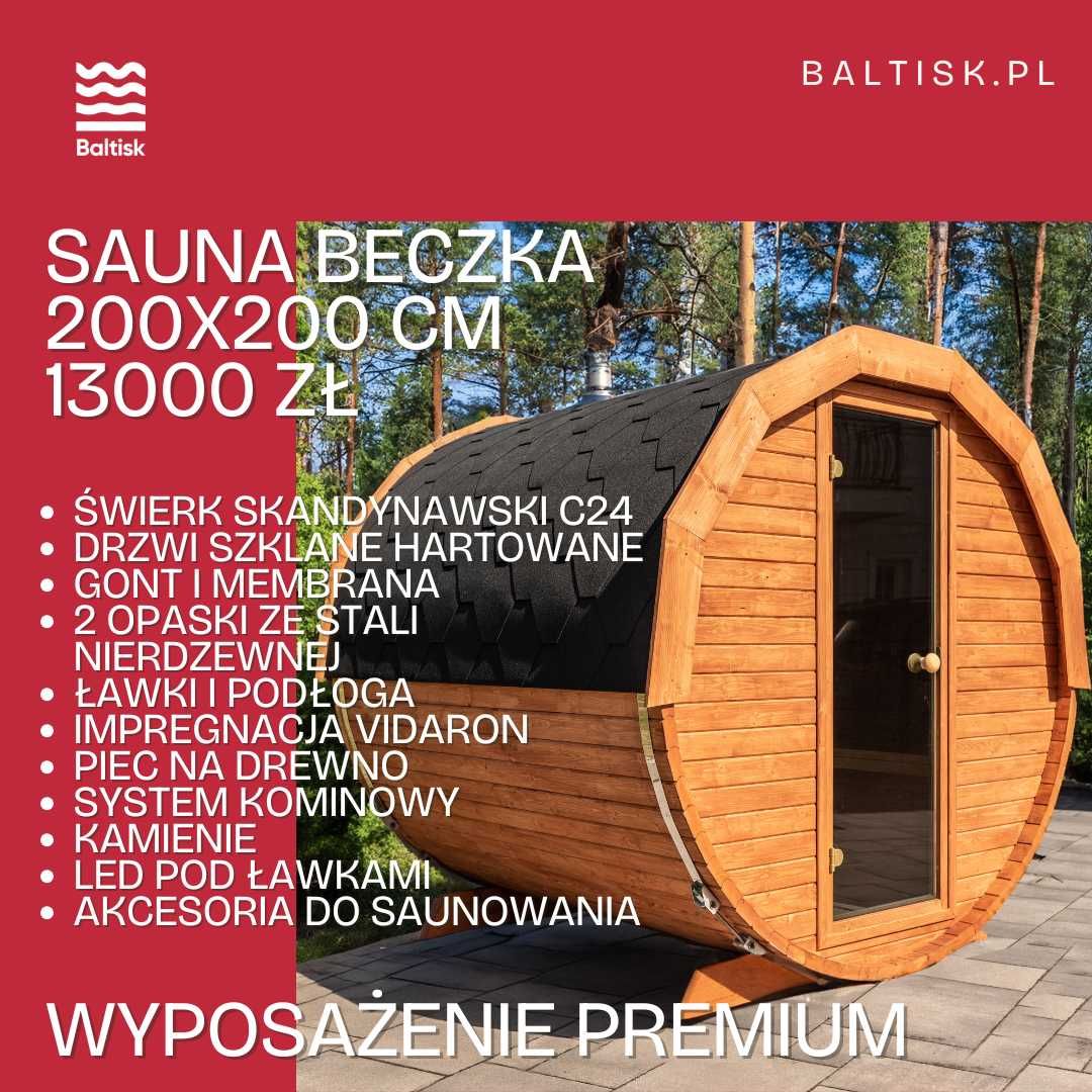 Sauna Ogrodowa Beczka Ruska Bania 200x200 cm - dobierz piec i dodatki