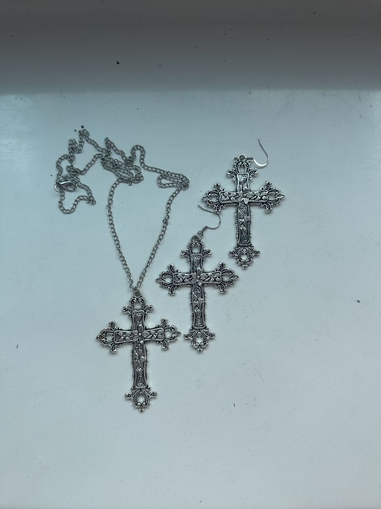 Naszyjnik i kolczyki duże krzyże Gothic Goth