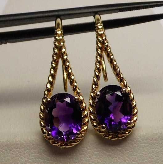 Kolczyki naturalne Ametysty srebro złocone