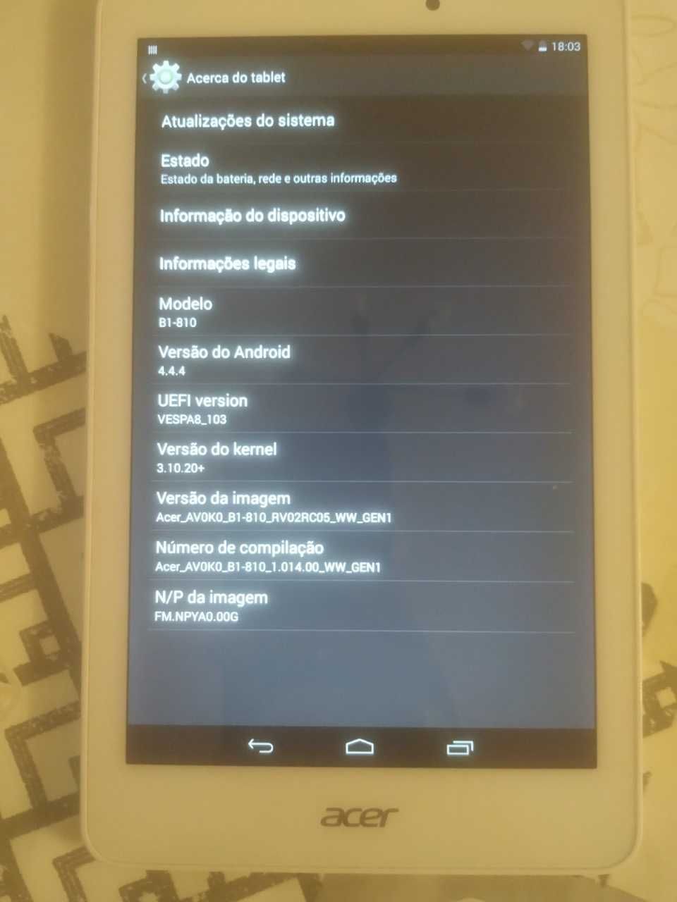 Tablet Acer - Android 8''