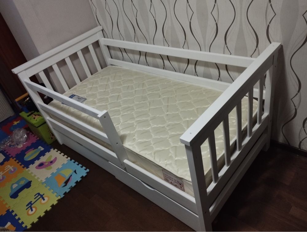 Детская кровать Адель Белая 80х160 с ящиками, Дитяче ліжко з бортиками