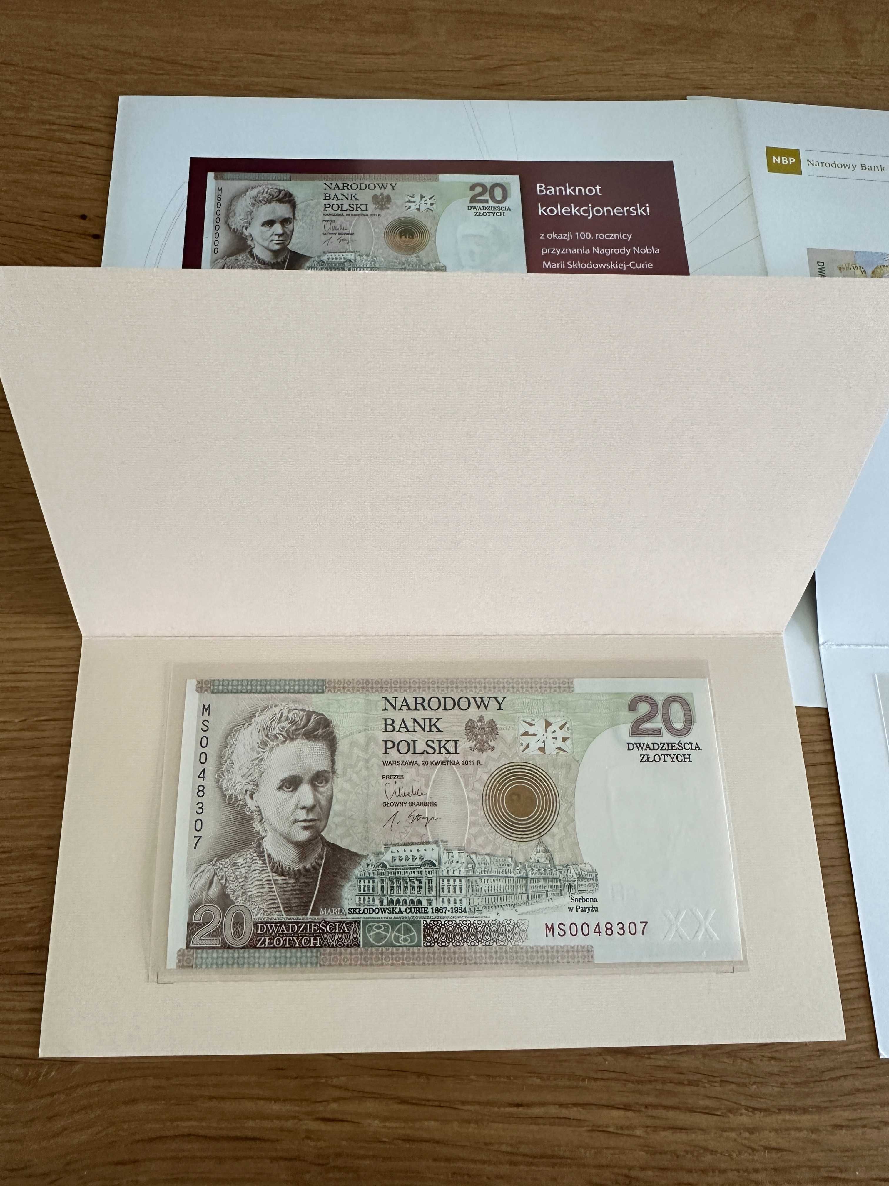 2 banknoty kolekcjonerskie – Skłodowska + Bitwa Warszawska + foldery