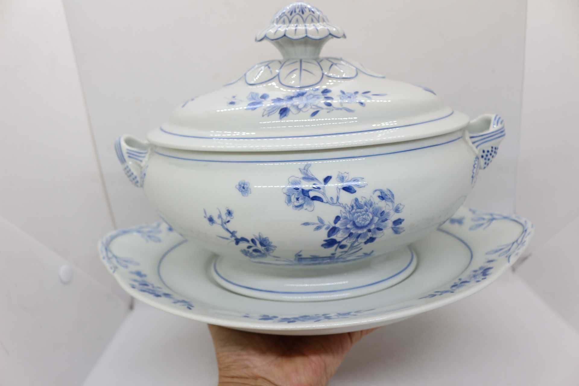 Terrina Média com Travessa Vista Alegre Decoração Imari Azul 1947