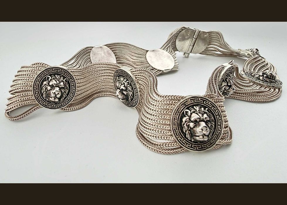 Naszyjnik styl Versace Greco-Roman Revival motyw lwa srebro 925 l’70