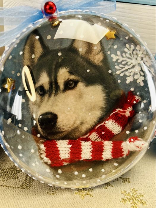 bombka z psem rasy haski ręcznie wykonana