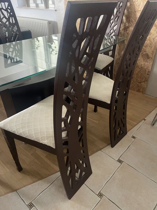 Stół rozkładany szklany 140-180cm + 6 krzeseł