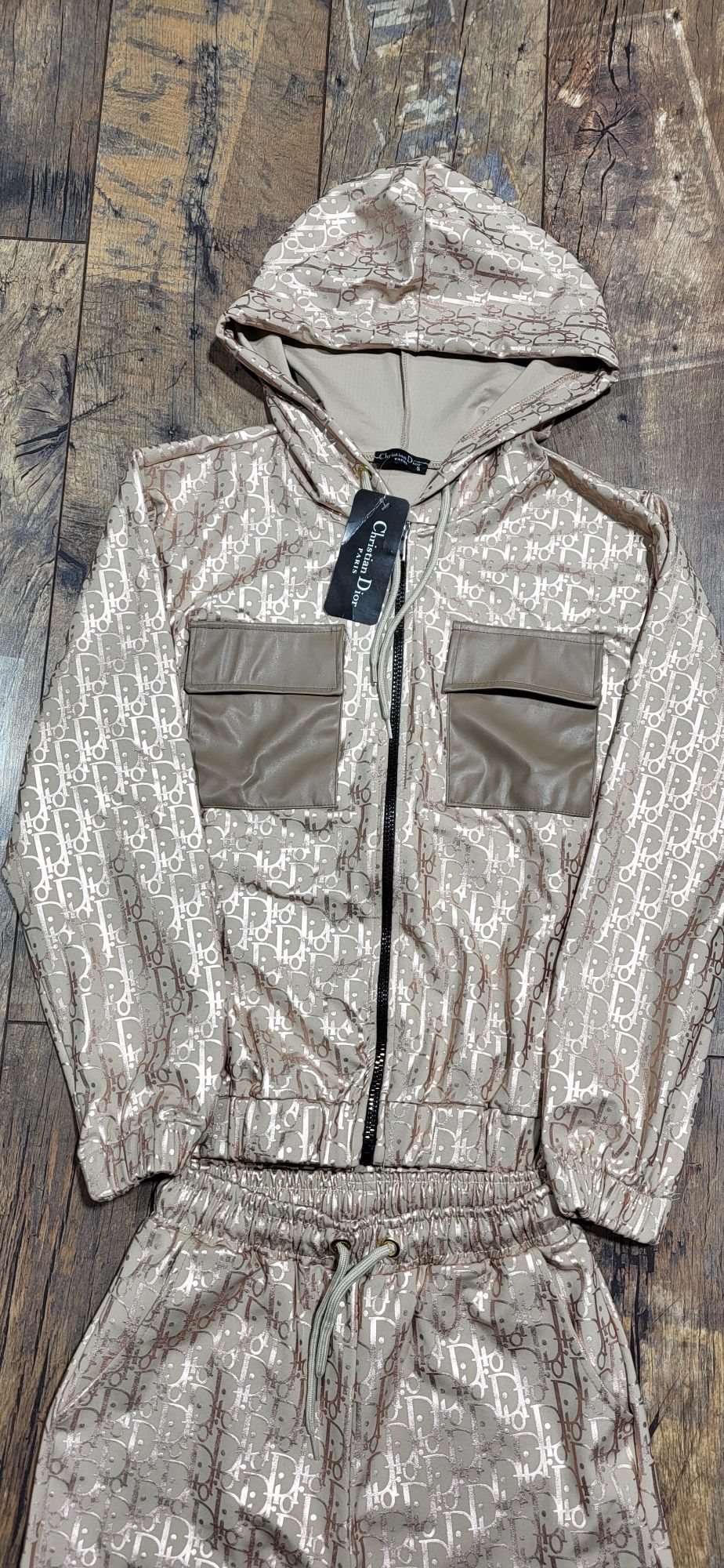 Dres damski premium beżowo złoty szampański premium zasuwany S