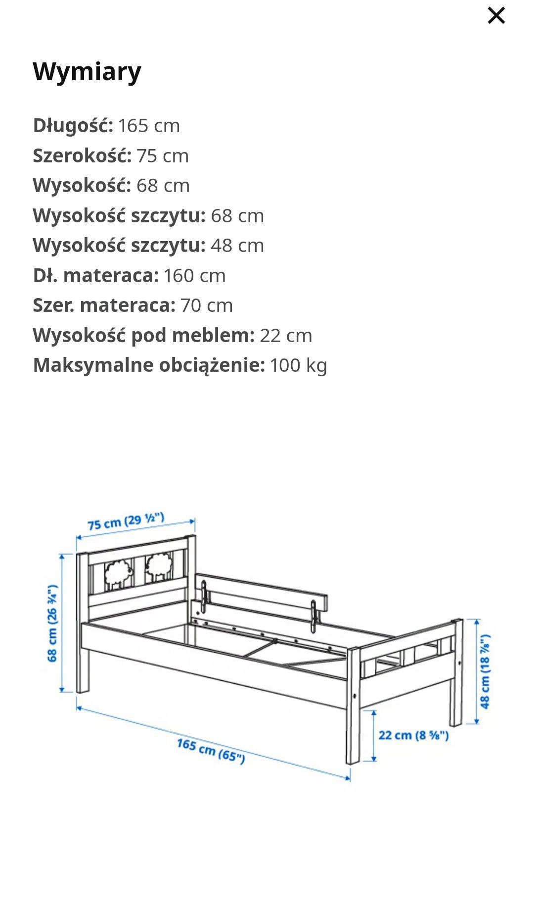 Łóżko KRITTER Ikea 70x160 cm