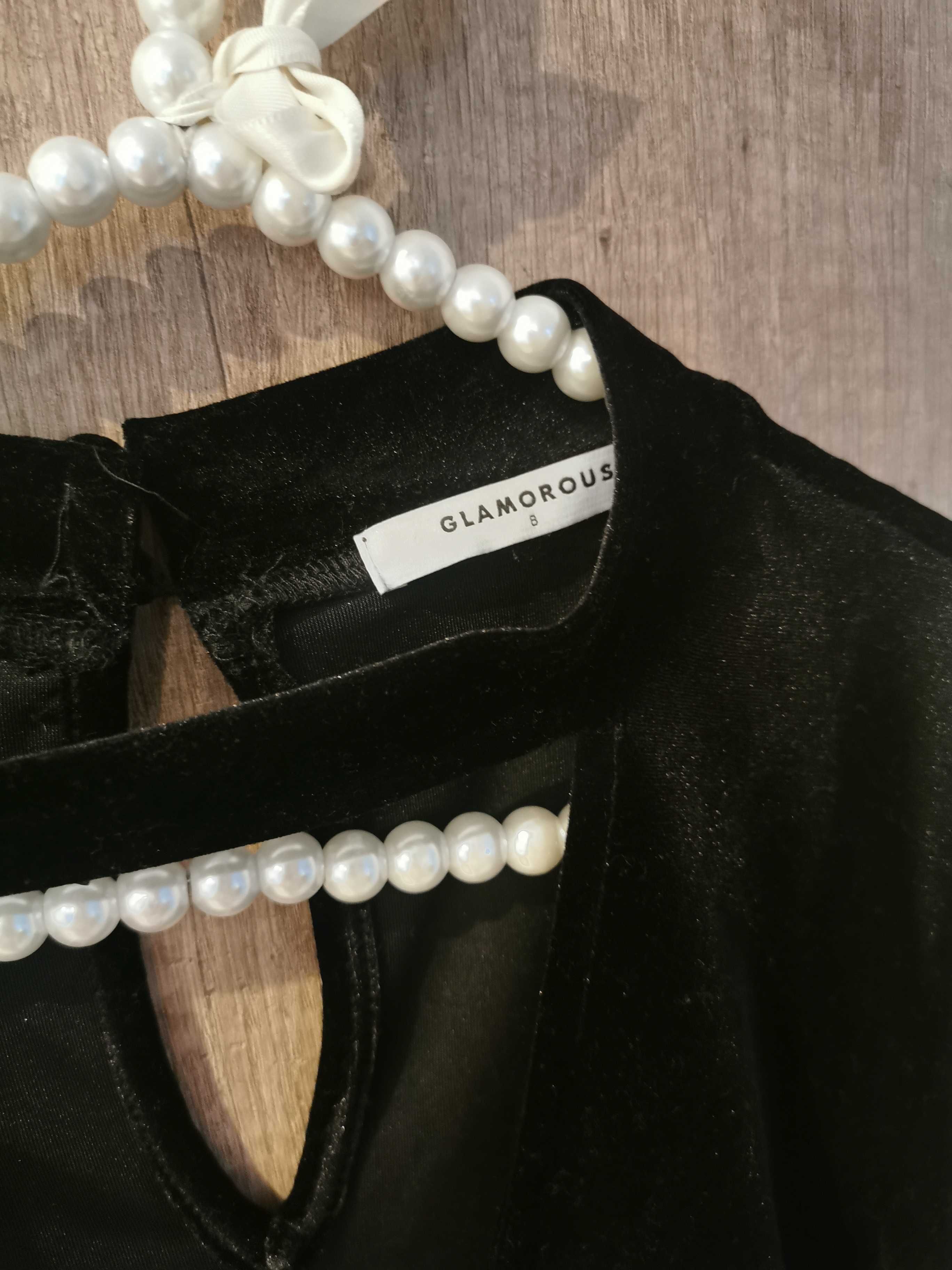Welurowe body duży dekolt w serek z chokerem choker S 36 czarne