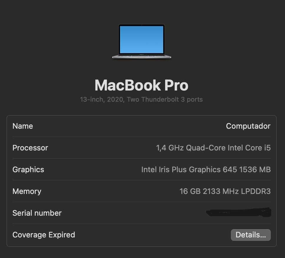 MacBook Pro 2020 with TouchBar, 13-inch 2020, Two Thunderbolt 3 ports