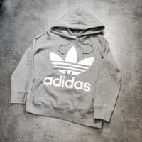 DAMSKA Bluza z Kapturem Hoodie Duże Logo Adidas Klasyczna Szara