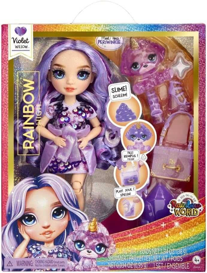 Rainbow High Violet Modna Lalka z Zestawem Slime i Zwierzątkiem 4 lat