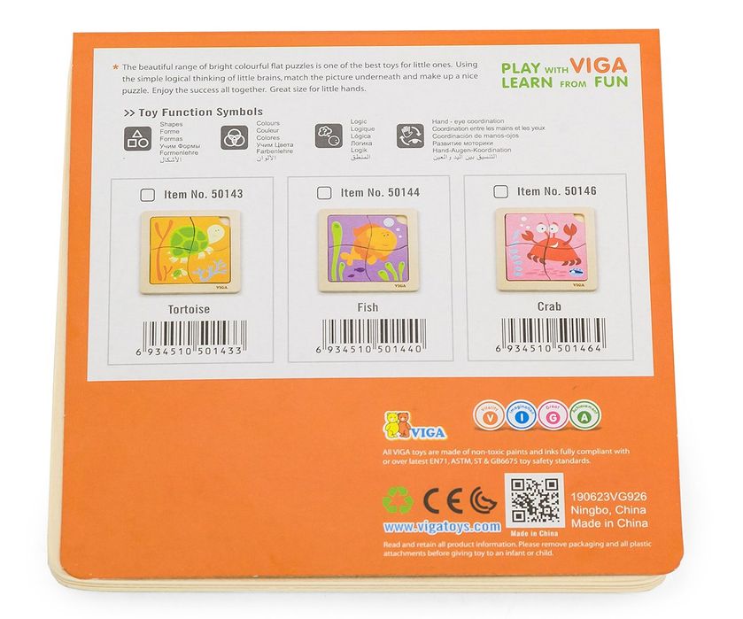 Viga Klocki drewniane  50144 Puzzle na podkładce - rybka