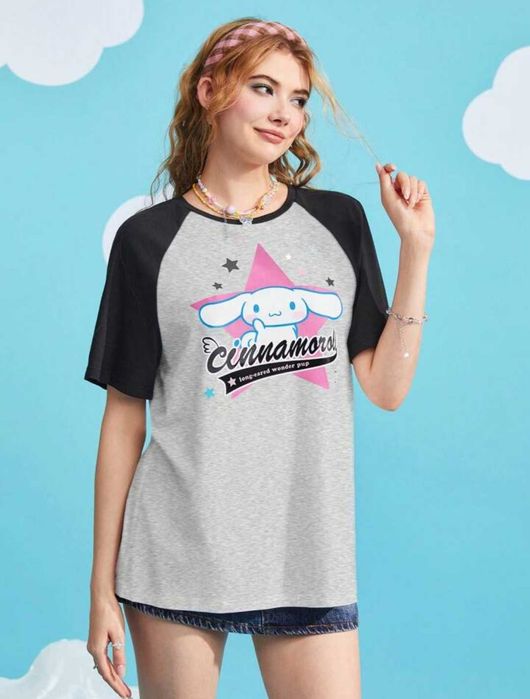 Cinnamoroll Szaro Czarny T-shirt damski kawaii anime cute japan soft