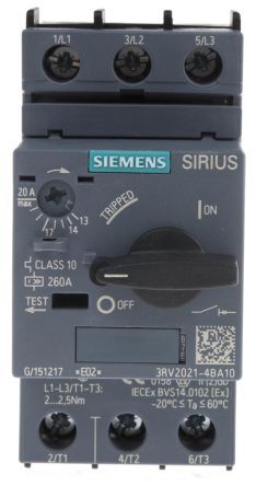 Автоматический выключатель для защиты двигателя Siemens Sirius 3RV2021