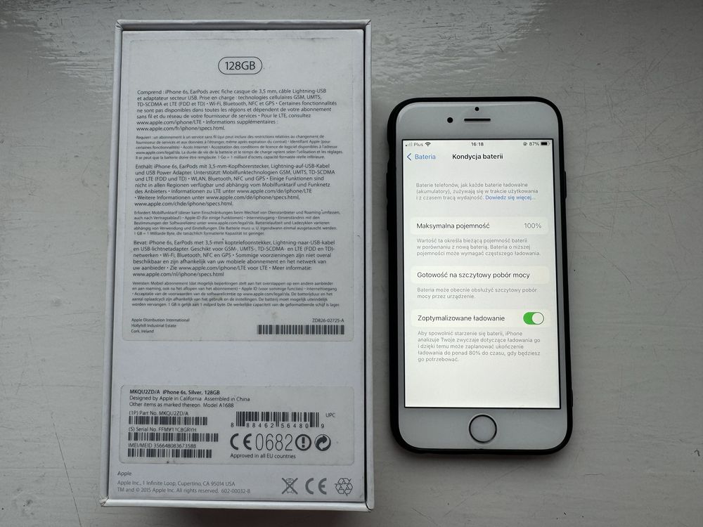 Iphone 6s 128GB 100% kondycja baterii, kolor silver