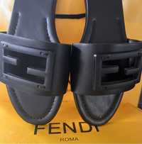 Klapki FENDI Baguette Black leather slides