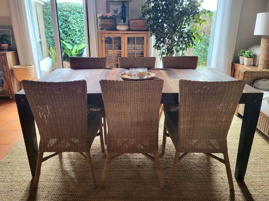 mesa, refeições, cadeiras, palhinha, indiano, area, rustico