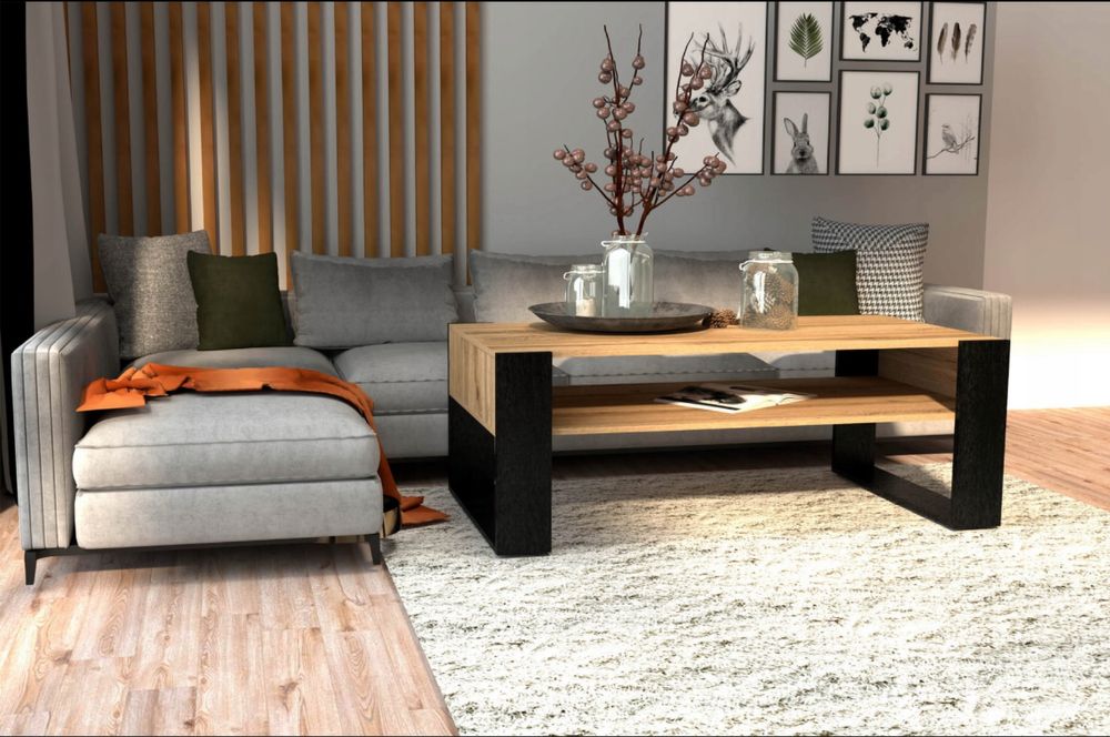 Ława stolik kawowy TON Dąb artisan czarny LOFT Industrialny