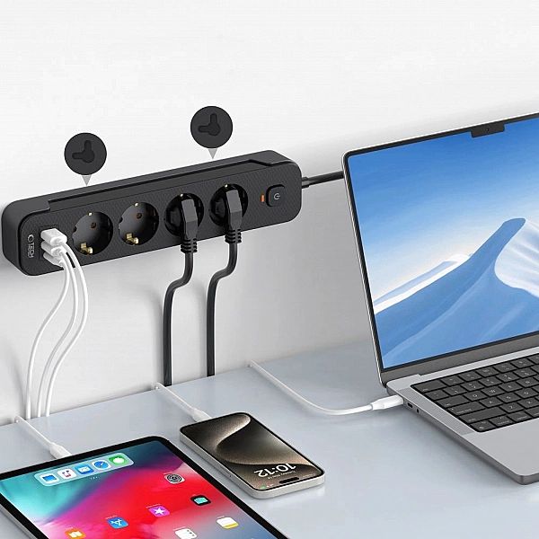 Listwa zasilająca Tech-Protect PCL4X3/4 gniazda 240V + 2xUSB-A + 1xUSB