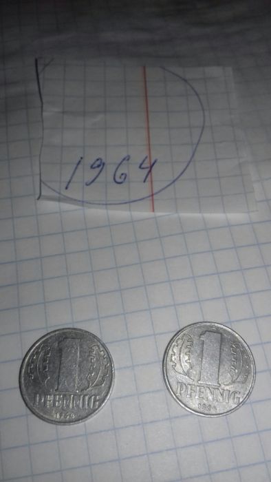 Продам монеты 1pfennig.1961.1964.1978 год