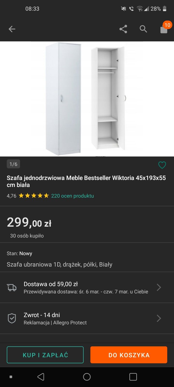 Szafa szafka pojedyncza biala