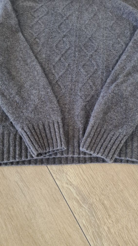 Sweter, Golf. 68% Wełna Wool. Brązowy. Warkocze plecionki. XL