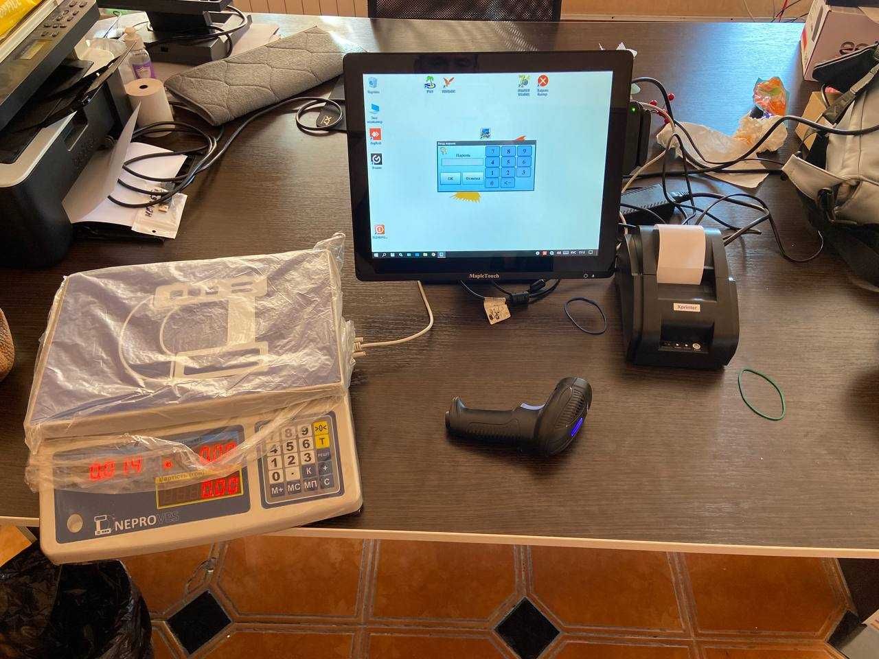 Комплект касового обладнення:Pos-термінал,ваги,принтер чеків,сканер