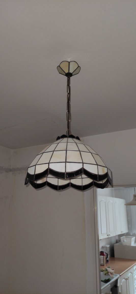 Piękna retro lampa witrażowa żyrandol PRL