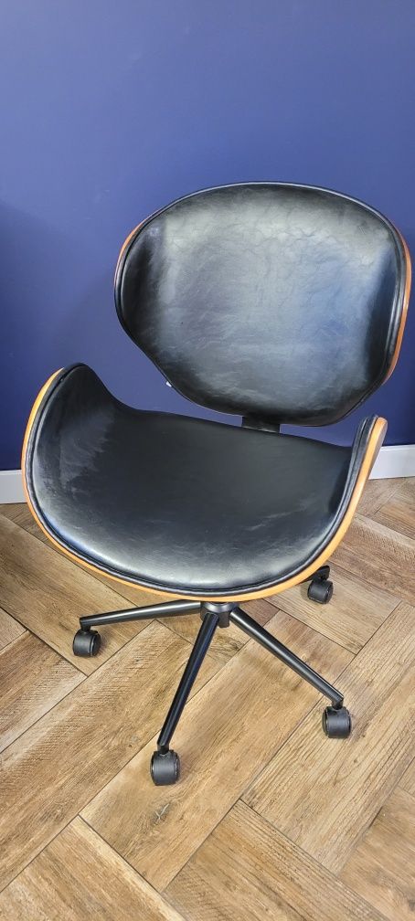 Fotel biurowy boom orzech-czarny skóra ekologiczna, podstawa czarny