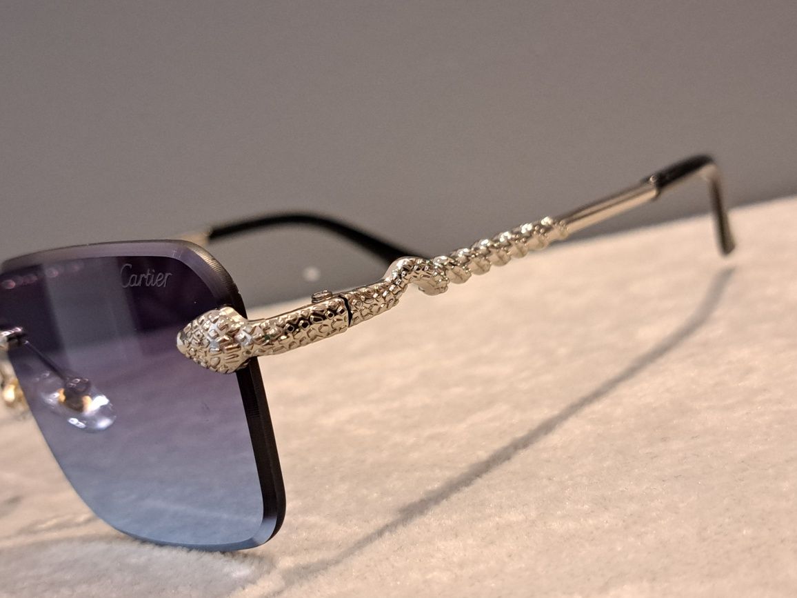 CARTIER męskie srebrne nowe okulary przeciwsłoneczne