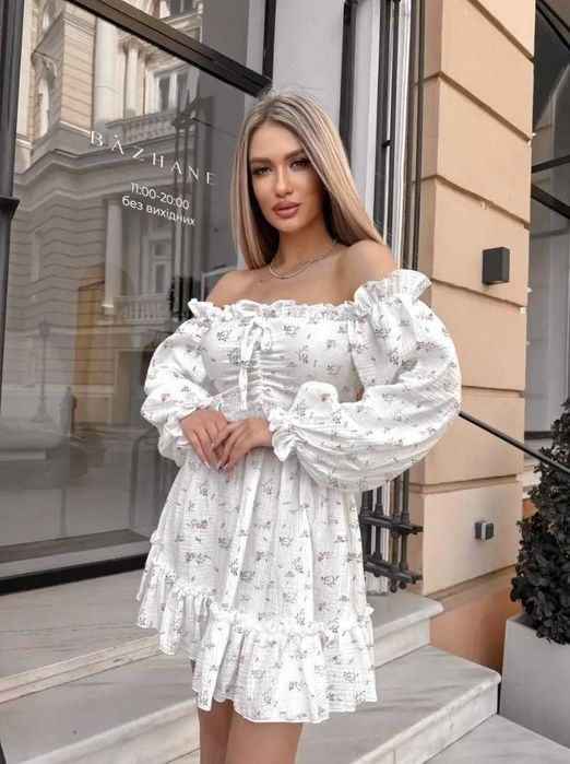 Жіноча Муслінова сукня біла 100% бавовна