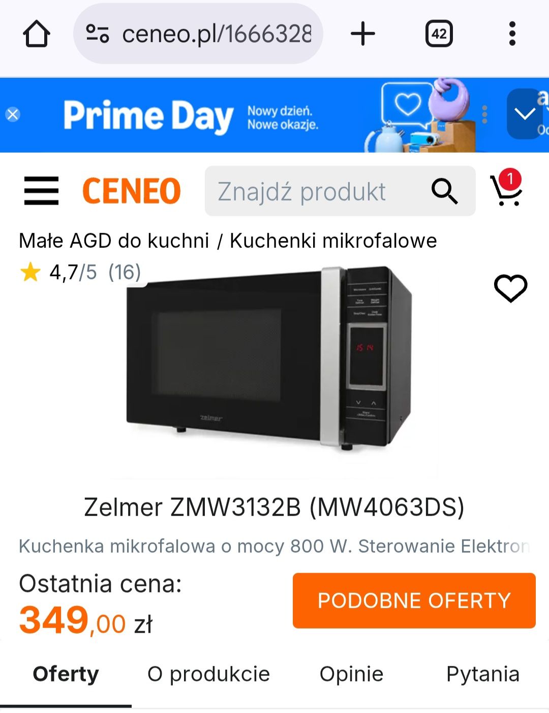 MIKROFALÓWKA zelmer ZMW3132B czarna