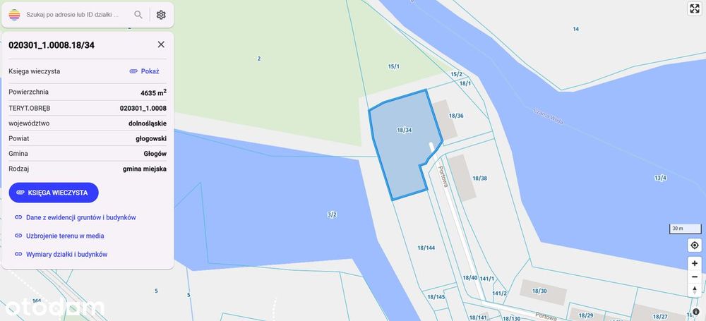 Działka inwestycyjna 4635 m² w Głogowie ul. Portowa