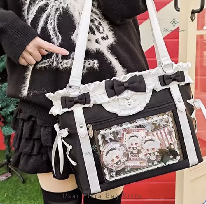 Сумка с бантами лентами прозрачным карманом Ita bag японский стиль