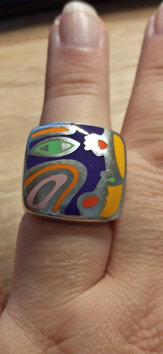 Włoski pierścionek z emalią - obraz Picasso. Flli Menegatti. UNIKAT!