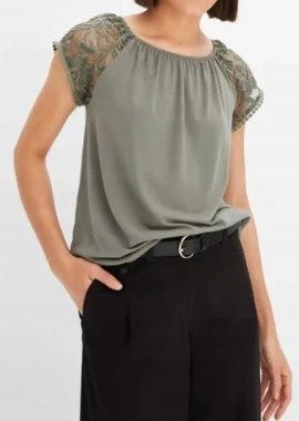 B.P.C t-shirt khaki z koronką 48/50.