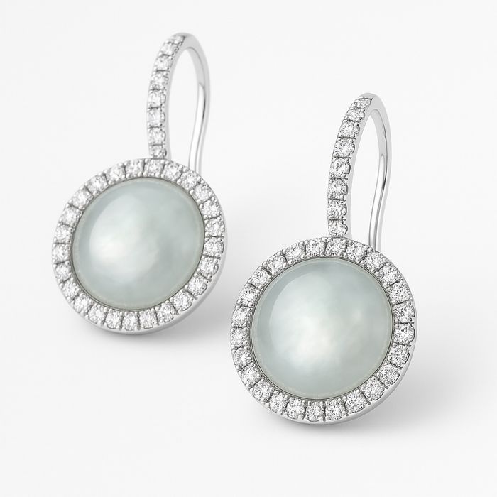Eleganckie Kolczyki z Białego Złota z Diamentami i Masą Perłową