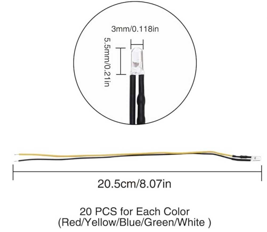 100 peças 5 cores 3 mm ultra brilhante 12 V luzes LED