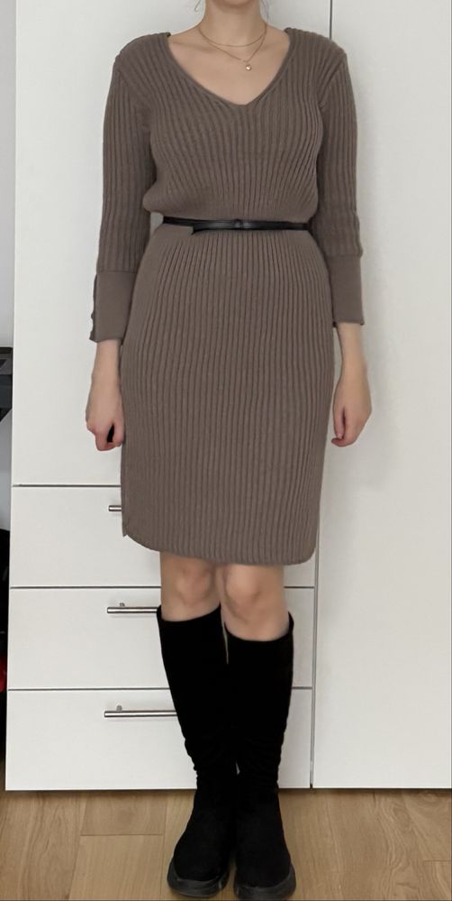 Kawowa beżowa brązowa sukienka sweterkowa one size Loci Style S/M/L pa