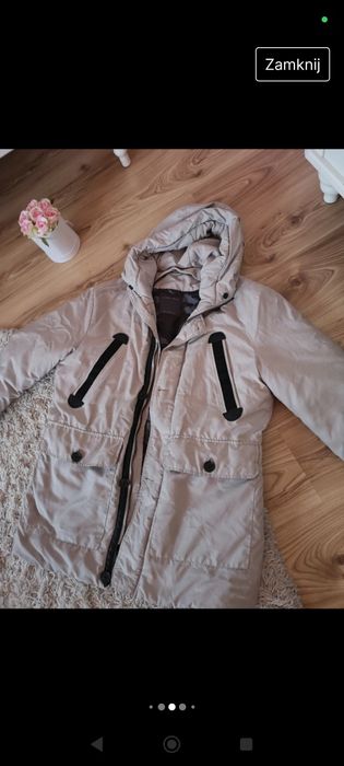 Kurtka Długa męska parka ocieplana ciepła na zimę płaszcz beżowy