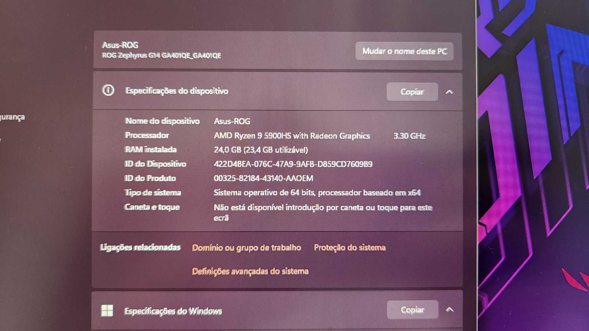 Portatil Asus Rog Zephyrus G14 - Ryzen 9 - 24Gb RAM - rtx 3050 Ti