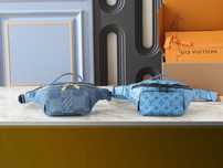 LOUIS VUITTON бананка голубая мужская синяя джинсовая кожаная оригинал