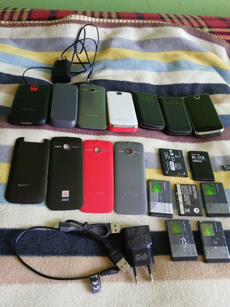 Telefony Alkacet,Nokia,Mayfon,plus ładowarki i baterie do nich