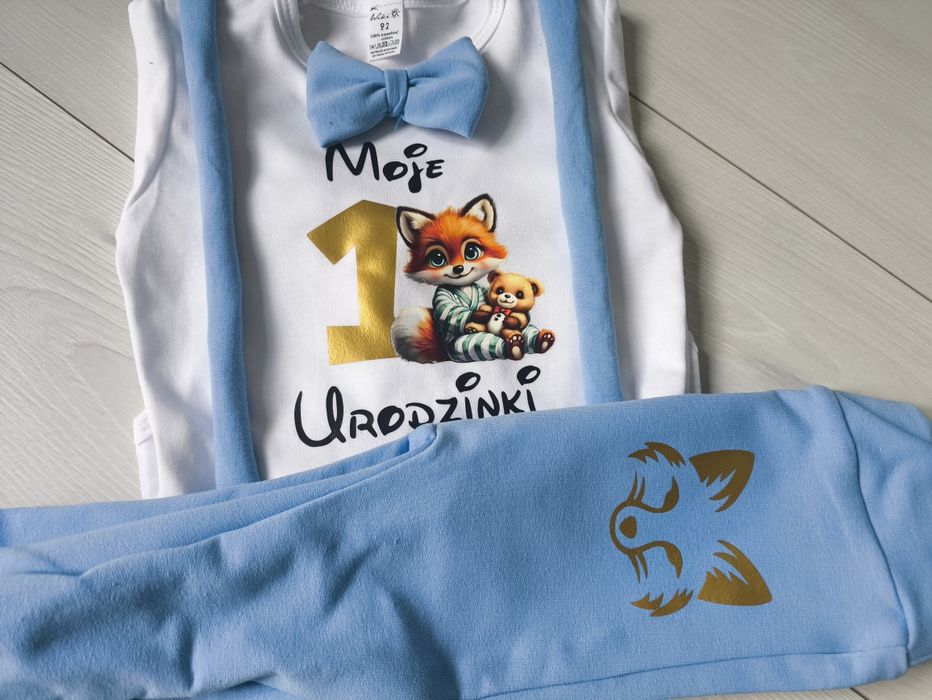 Komplet na pierwsze urodziny dla chłopca miś safari