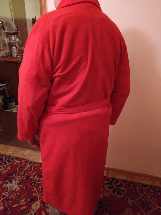 Szlafrok czerwony damski z guzikami